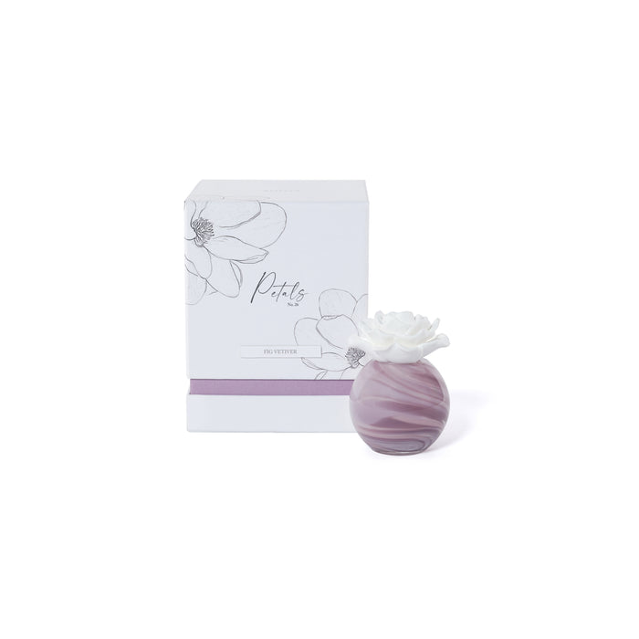 Purple decorative item with floral design packaging on a white background