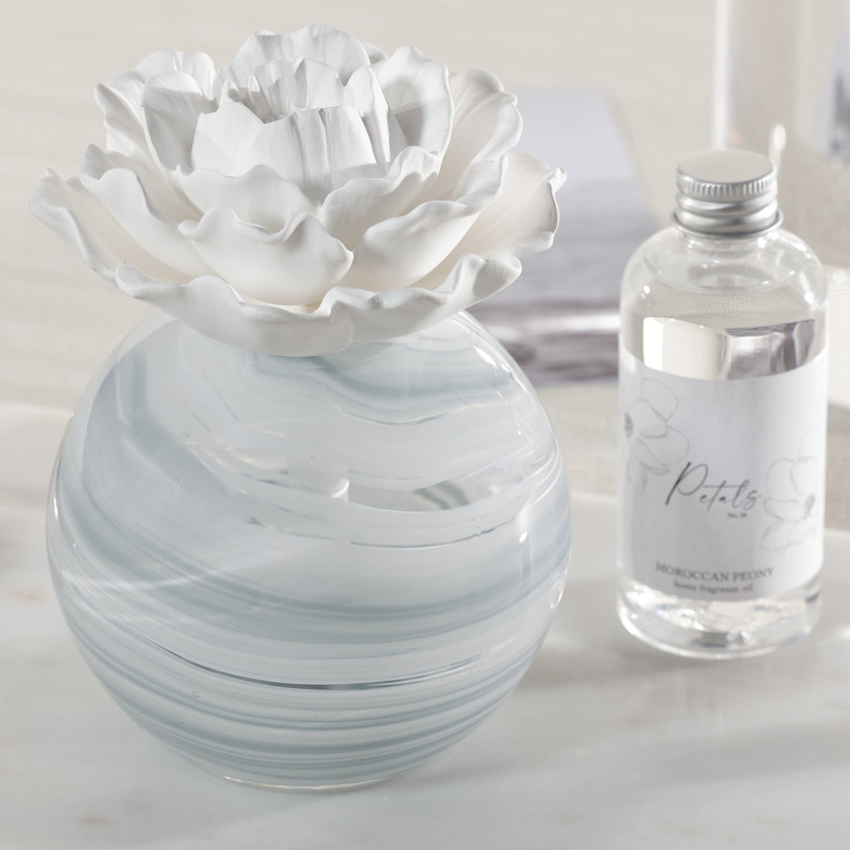 Zodax Petals Porcelain Scented Oil Diffuser - Moroccan Peony, 3.88 oz