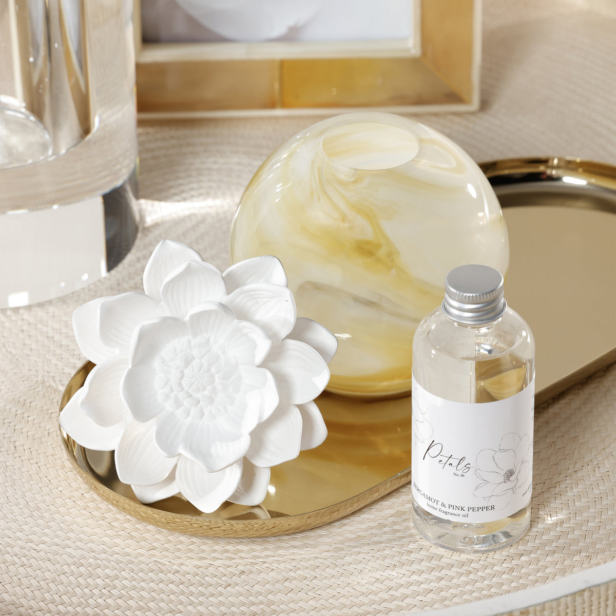 Zodax Petals Porcelain Oil Diffuser Refills, Set of 2 - Bergamot & Pink Pepper, 3.88 oz
