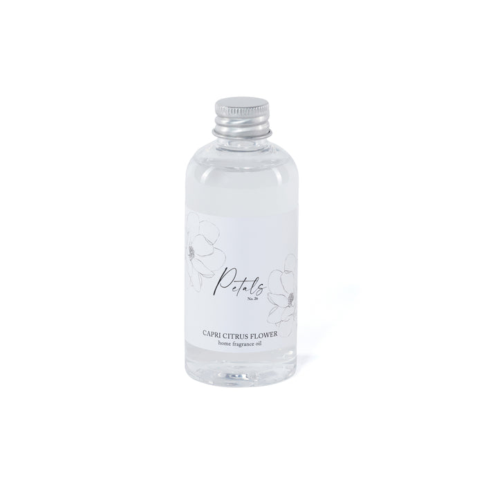 Clear bottle with silver cap labeled 'Petals' on a white background