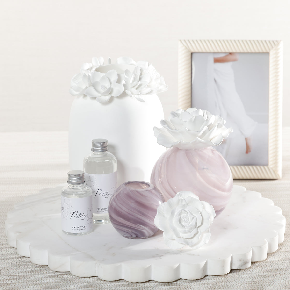 Zodax Petals Porcelain Scented Oil Diffuser - Fig Vetiver, 3.88 oz