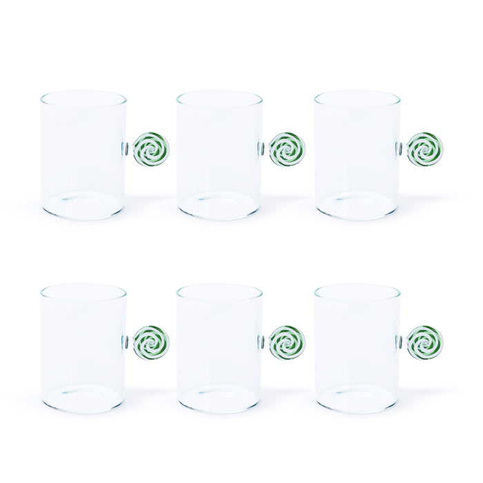 Zodax Holiday Peppermint Swirl Glass Mugs, Set of 6, Green & White