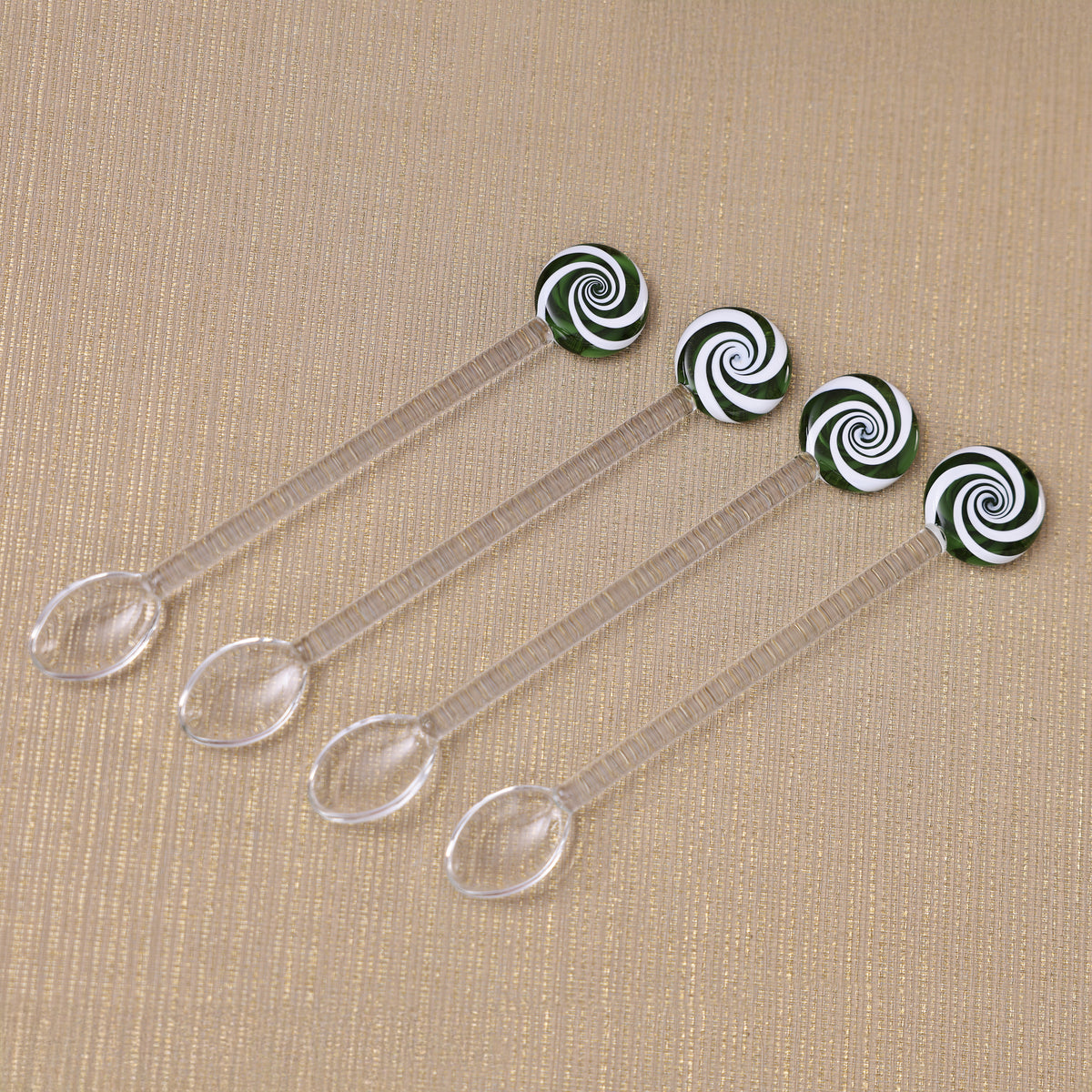 Zodax Holiday Peppermint Swirl Glass Spoons, Set of 8, Green & White