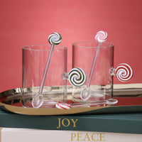 Zodax Holiday Peppermint Swirl Glass Spoons, Set of 8, Green & White