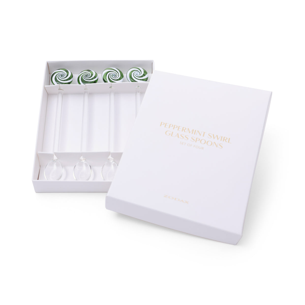 Zodax Holiday Peppermint Swirl Glass Spoons, Set of 8, Green & White