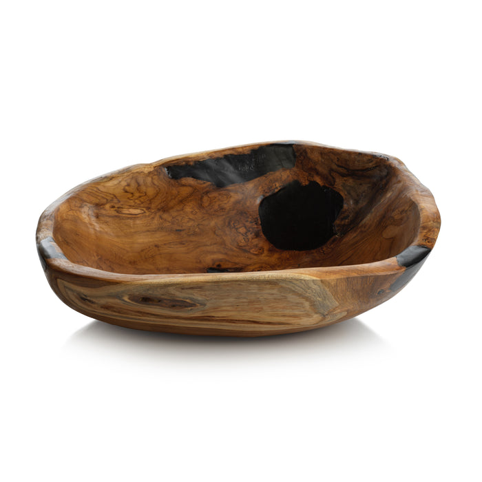 Wooden bowl with natural finish on a white background