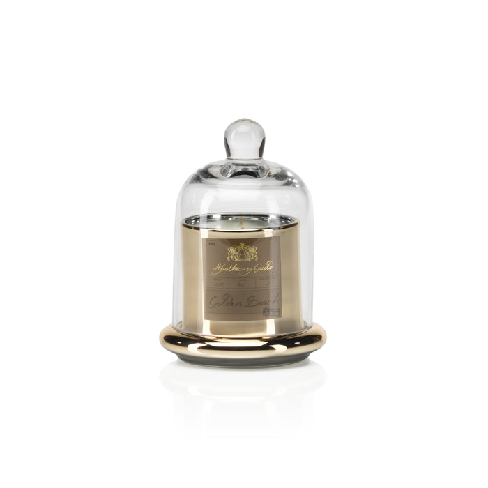 Zodax Golden Beach Scented Candle in Glass Jar with Bell Cloche Set, Small
