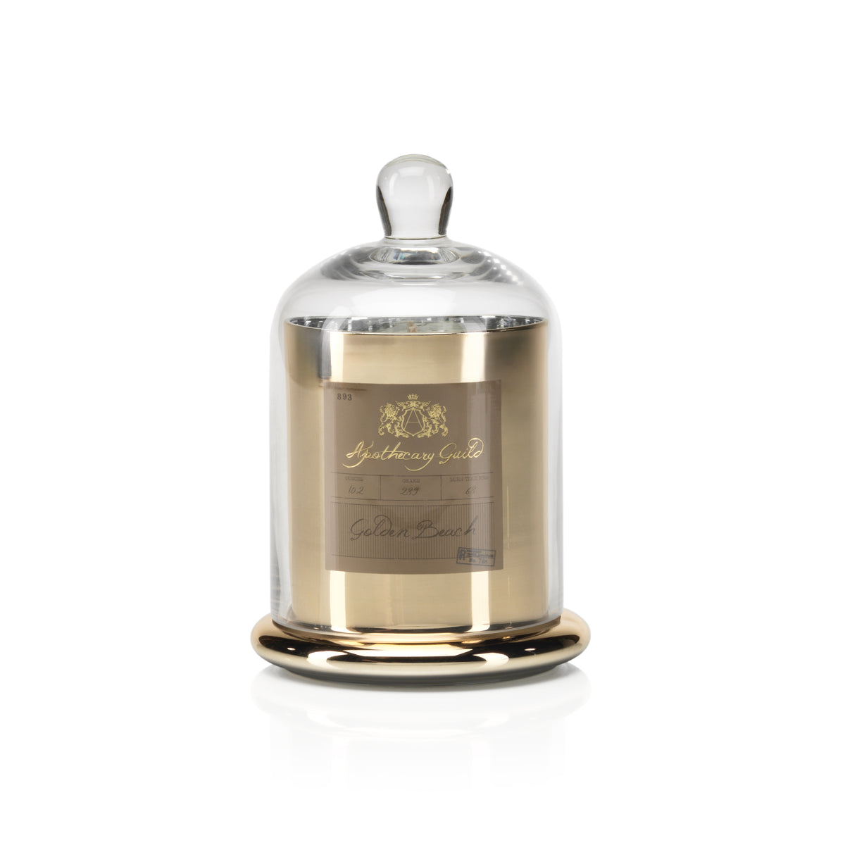 Zodax Golden Beach Scented Candle in Glass Jar with Bell Cloche Set, Medium