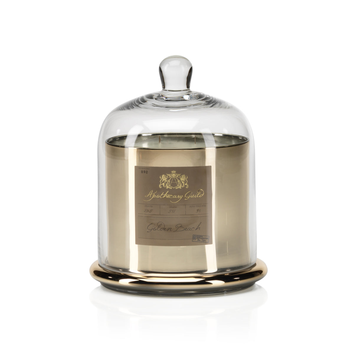 Zodax Golden Beach Scented Candle in Glass Jar with Bell Cloche, Large