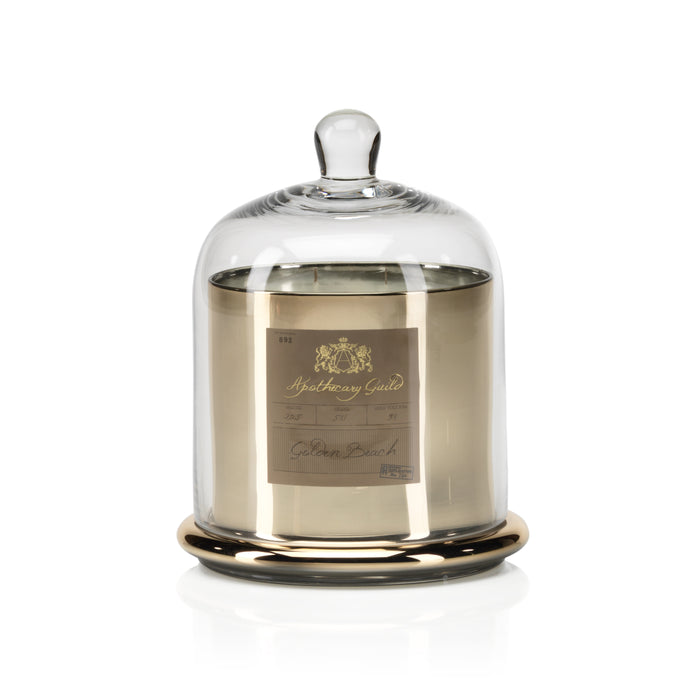 Zodax Golden Beach Scented Candle in Glass Jar with Bell Cloche, Large
