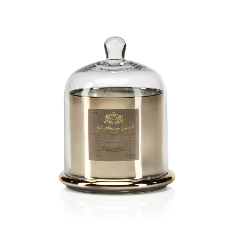 Zodax Golden Beach Scented Candle in Glass Jar with Bell Cloche, Large
