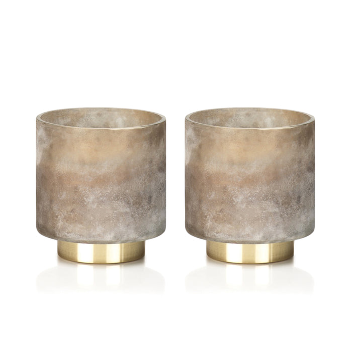 Zodax 2-Piece Cortina Taupe Tobacco Flower Scented Candle Jar Set, Medium