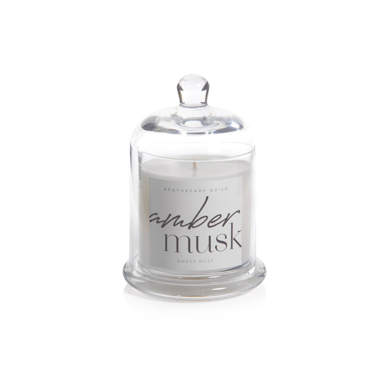 Zodax Amber Musk Scented Candle Jar with Glass Dome