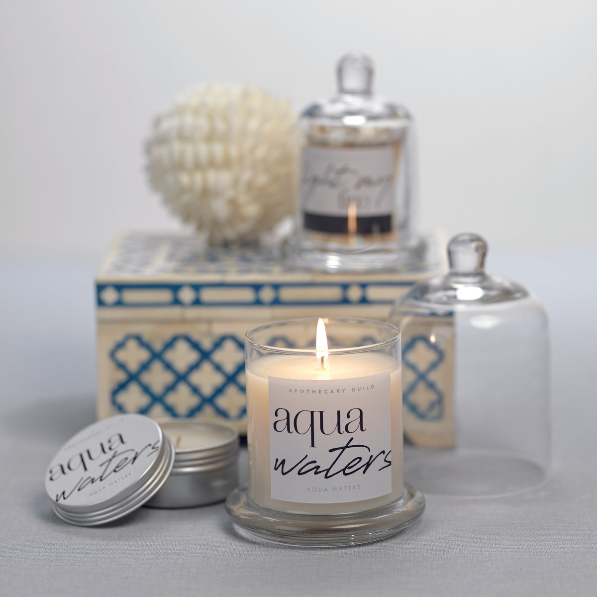 Zodax Aqua Waters Scented Candle Jar with Glass Dome
