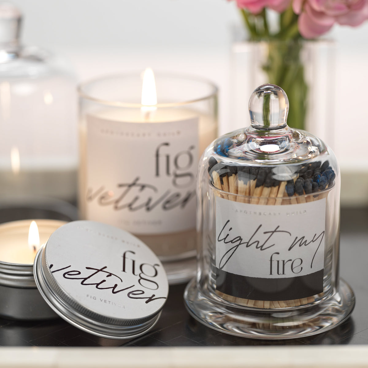 Zodax Black Fig Vetiver Scented Candle Jar with Glass Dome