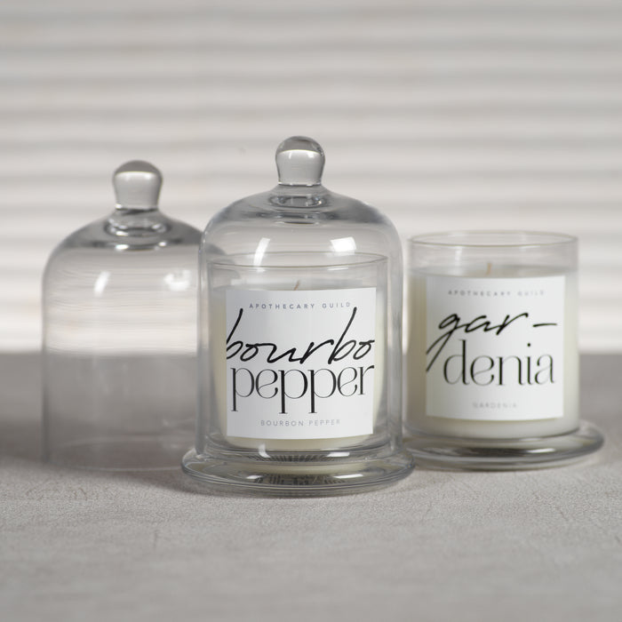 Zodax Bourbon Pepper Scented Candle Jar with Glass Dome