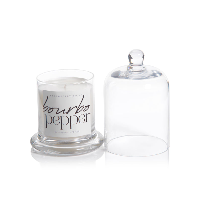 Zodax Bourbon Pepper Scented Candle Jar with Glass Dome