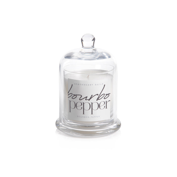 Zodax Bourbon Pepper Scented Candle Jar with Glass Dome