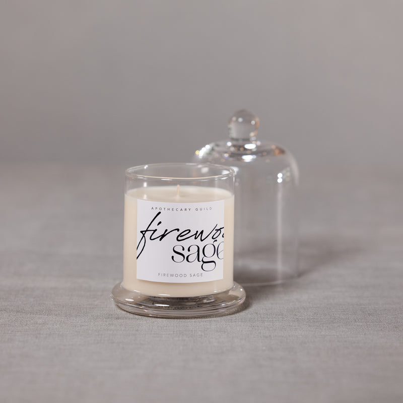 Zodax Firewood Sage Scented Candle Jar with Glass Dome