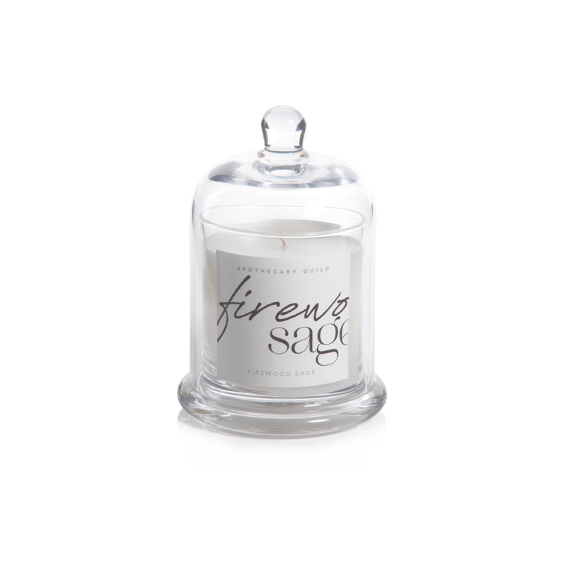 Zodax Firewood Sage Scented Candle Jar with Glass Dome