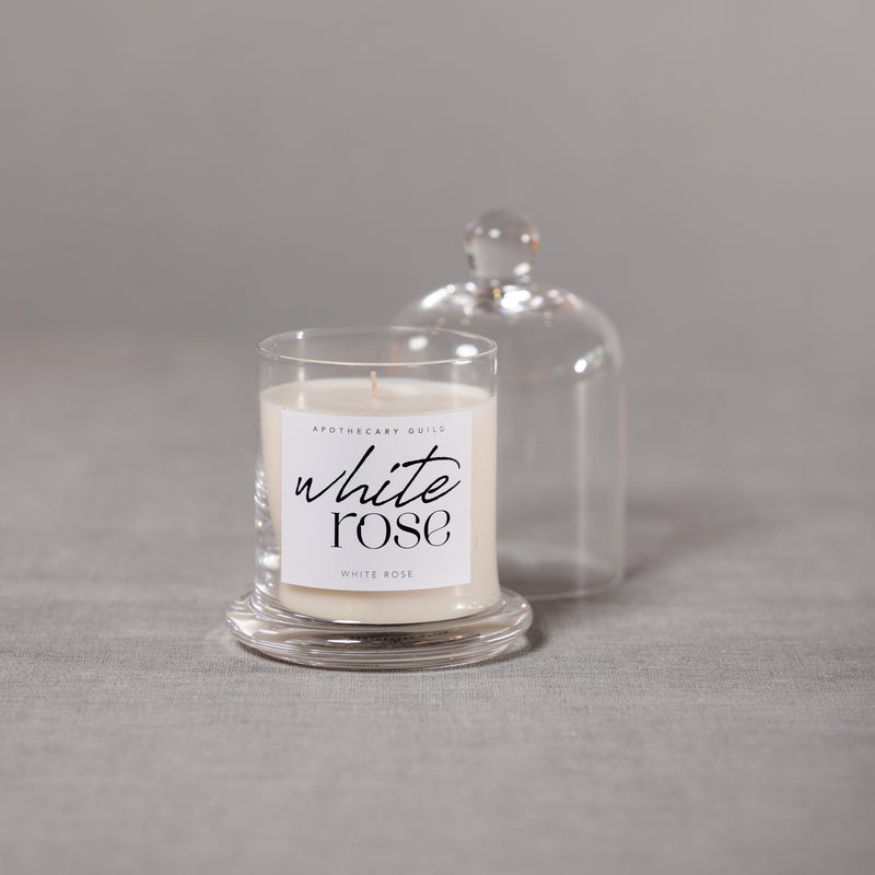 Zodax White Rose Scented Candle Jar with Glass Dome