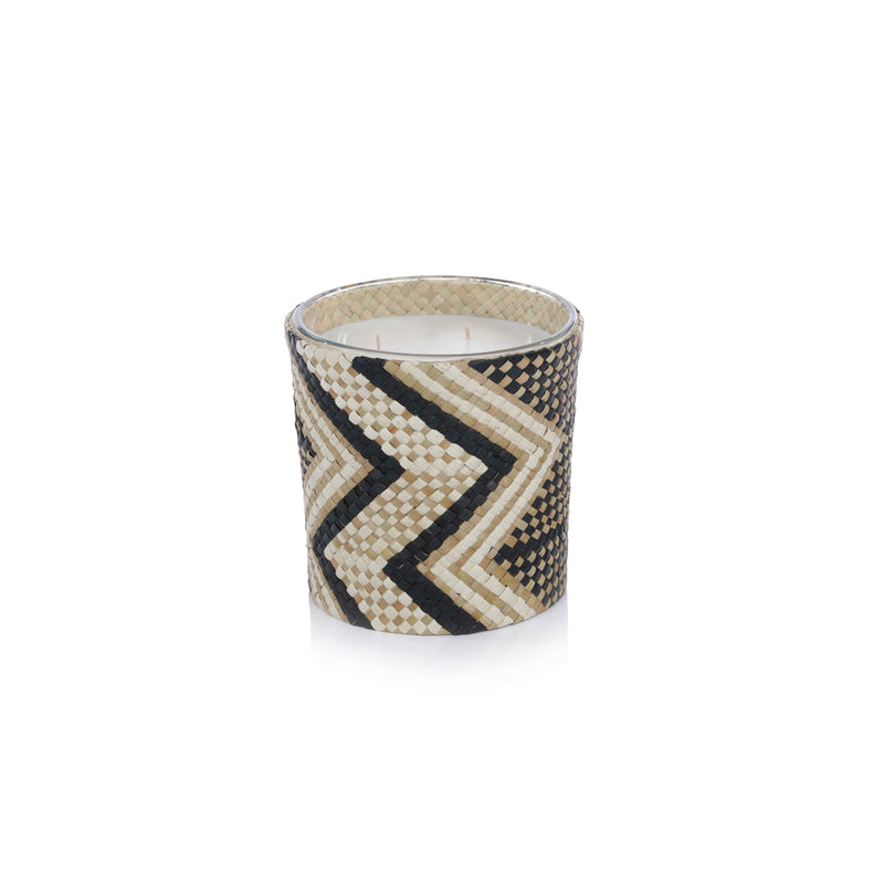 Zodax Mia Handwoven Scented Candle Jar, Black & White Zigzag