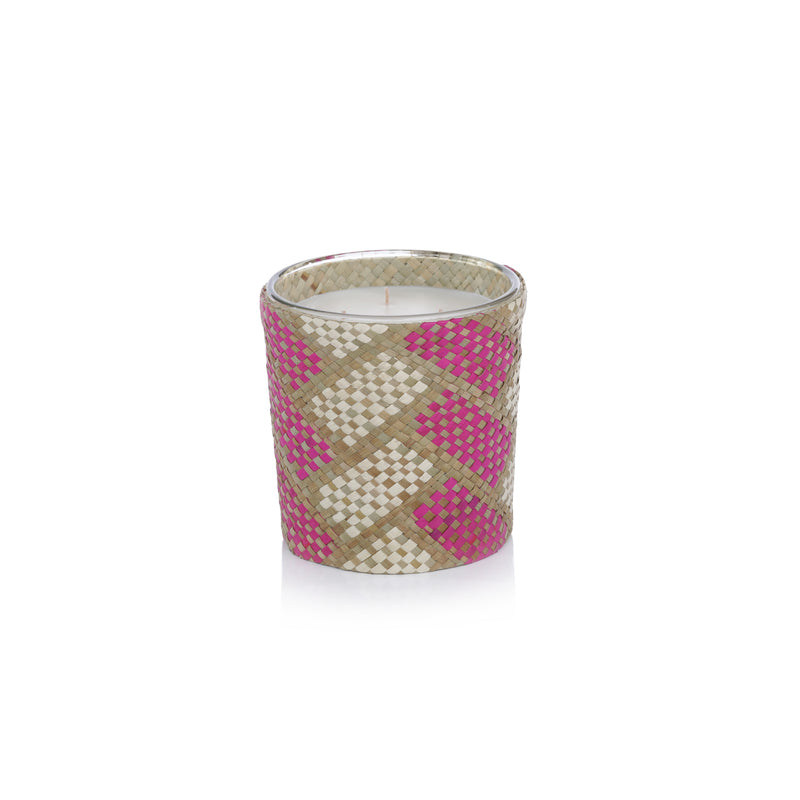 Zodax Mia Handwoven Scented Candle Jar, Pink & White Boardwalk