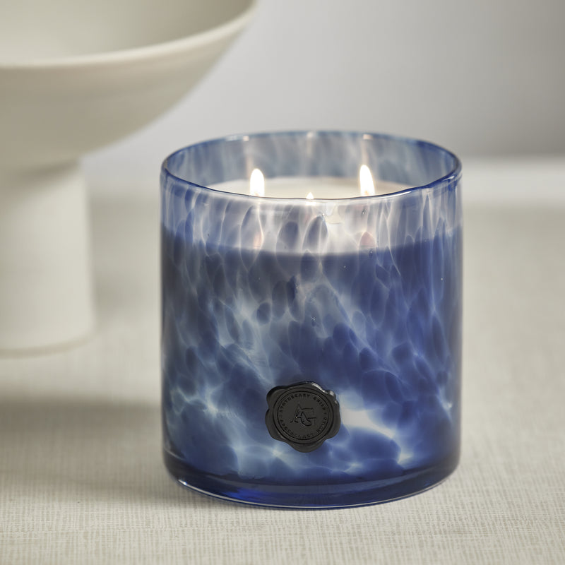 Zodax AG Opal Glass 3-Wick Candle Jar-Sea Salt Coastal Mist, Clear & Dark Blue