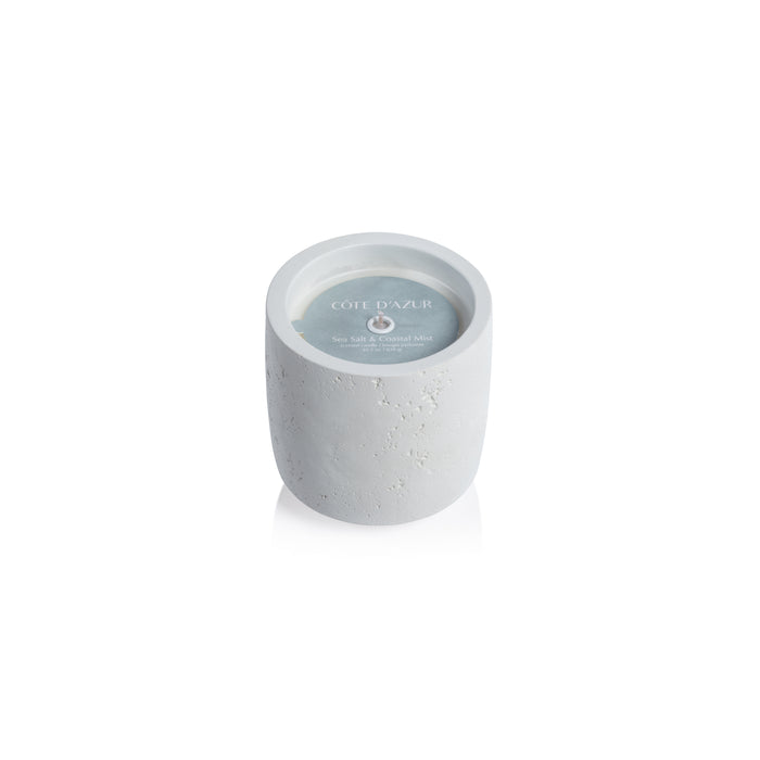 Zodax Cote d'Azur White Concrete Candle, 16.75 oz, Sea Salt & Coastal Mist