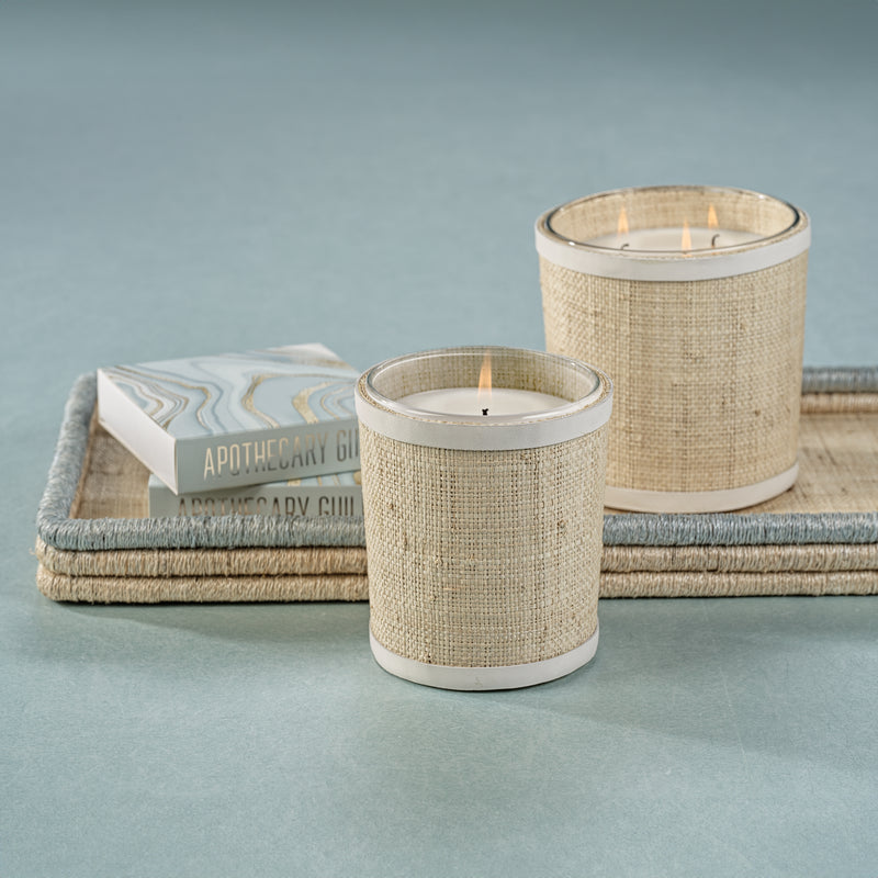 Zodax Sea Salt & Coastal Mist Scented Candle in Natural Raffia Basket w/ Leather Trim, 19 oz