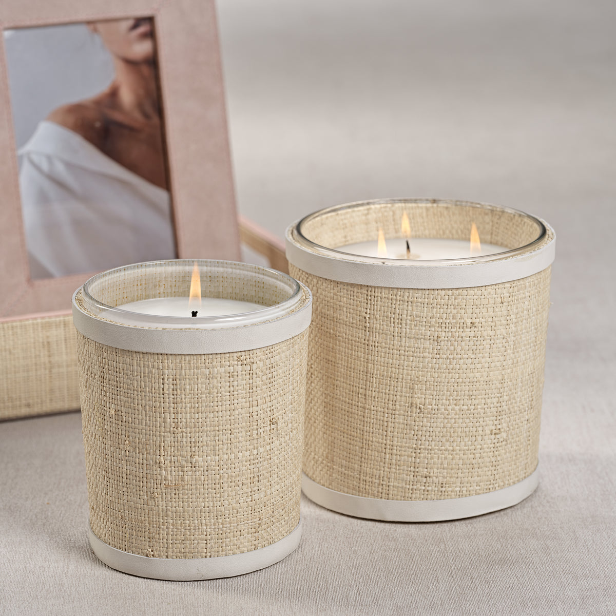 Zodax Sea Salt & Coastal Mist Scented Candle in Natural Raffia Basket w/ Leather Trim, 19 oz