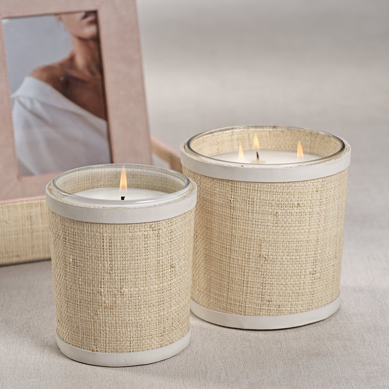 Zodax Sea Salt & Coastal Mist Scented Candle in Natural Raffia Basket w/ Leather Trim, 19 oz