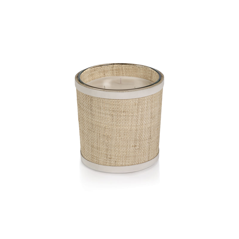 Zodax Sea Salt & Coastal Mist Scented Candle in Natural Raffia Basket w/ Leather Trim, 19 oz