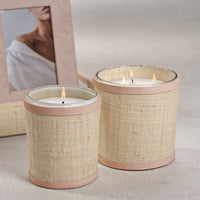 Zodax Lemon Peel, 12 oz, Lavender & Tarragon Scented Candle in Natural Raffia Basket w/ Leather Trim