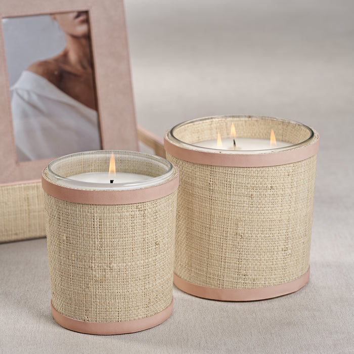 Zodax Lemon Peel, 12 oz, Lavender & Tarragon Scented Candle in Natural Raffia Basket w/ Leather Trim