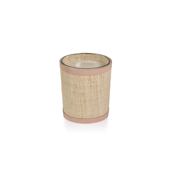 Zodax Lemon Peel, 12 oz, Lavender & Tarragon Scented Candle in Natural Raffia Basket w/ Leather Trim