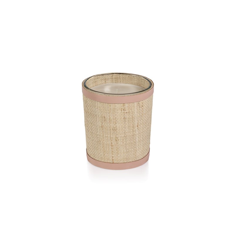 Zodax Lemon Peel, 12 oz, Lavender & Tarragon Scented Candle in Natural Raffia Basket w/ Leather Trim