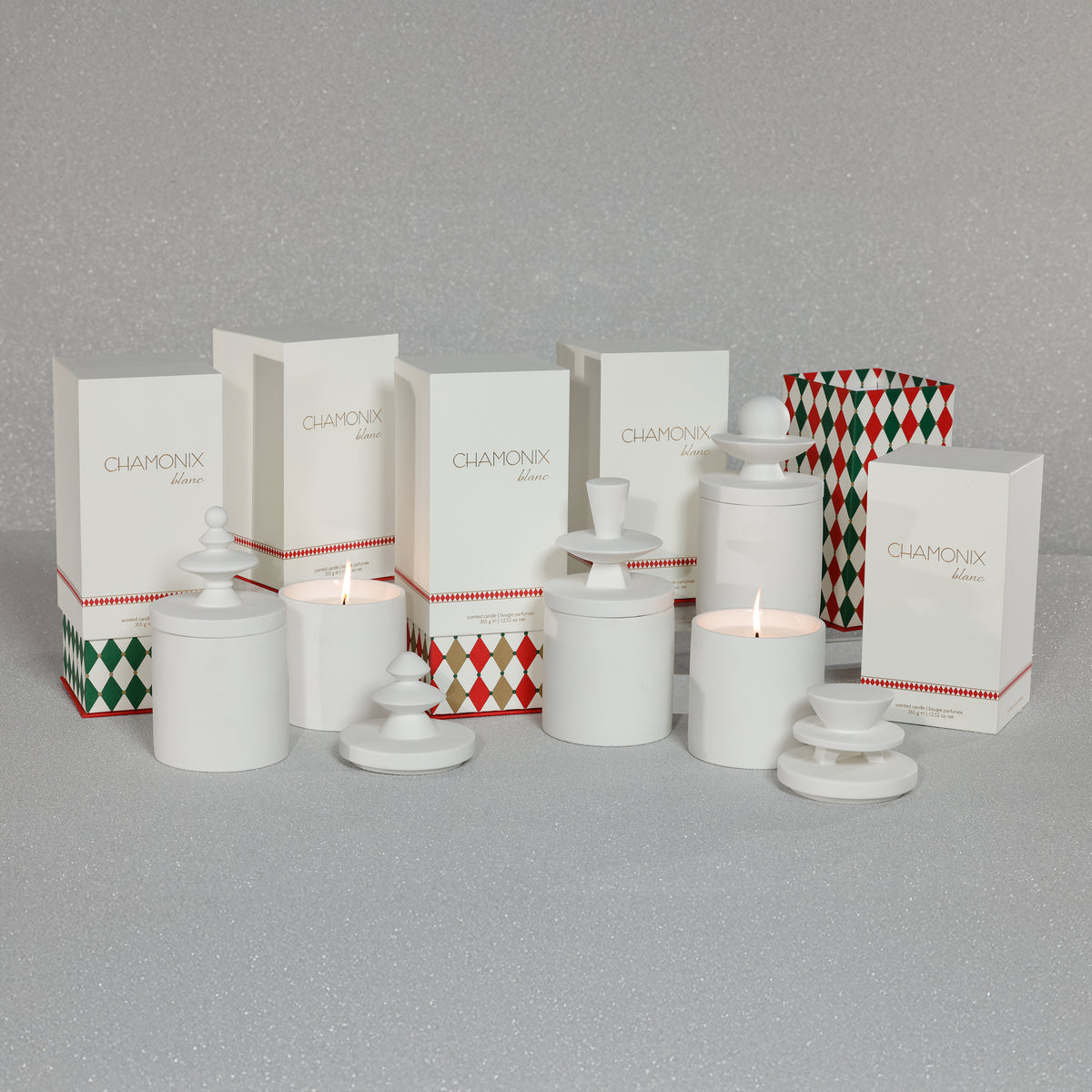 Zodax Chamonix Blanc Ceramic Jar Candle Set, 5 Assorted Pieces