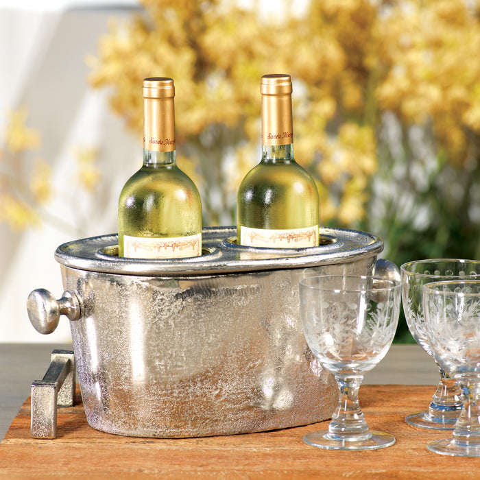 Zodax 6.75-Inch Tall Seguso Two Bottle Wine Holder, Nickel, Silver