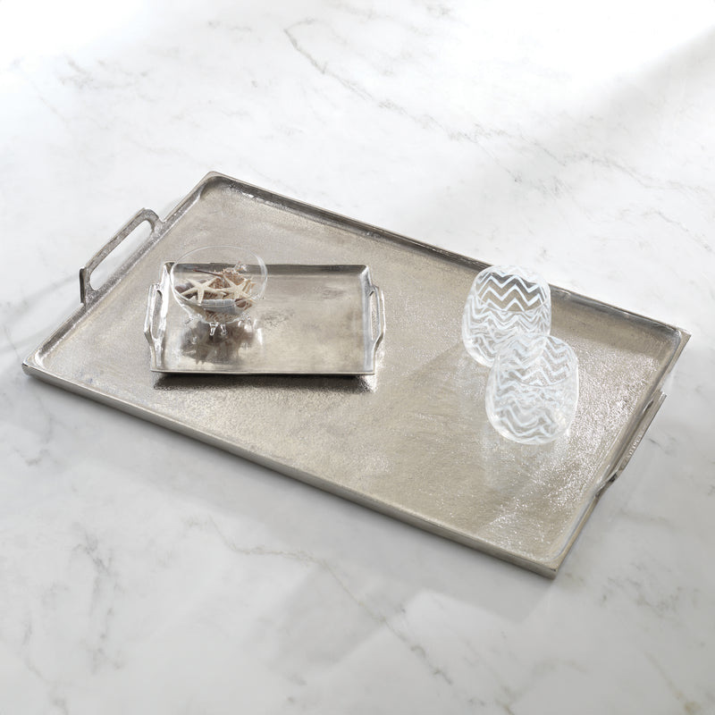 Zodax Rectangular Aluminum Tray with Handles, Silver