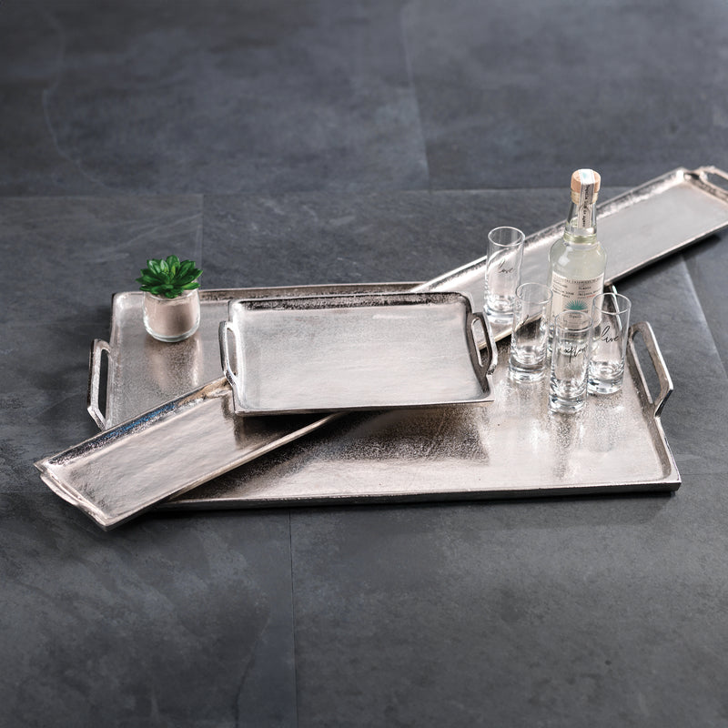 Zodax Rectangular Aluminum Tray with Handles, Silver