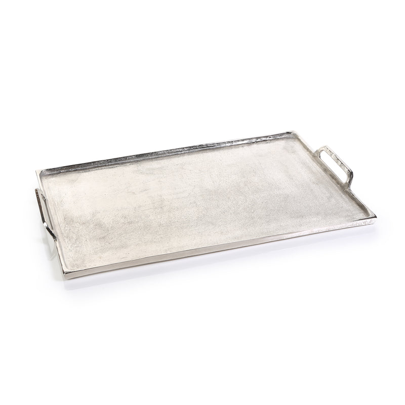 Zodax Rectangular Aluminum Tray with Handles, Silver
