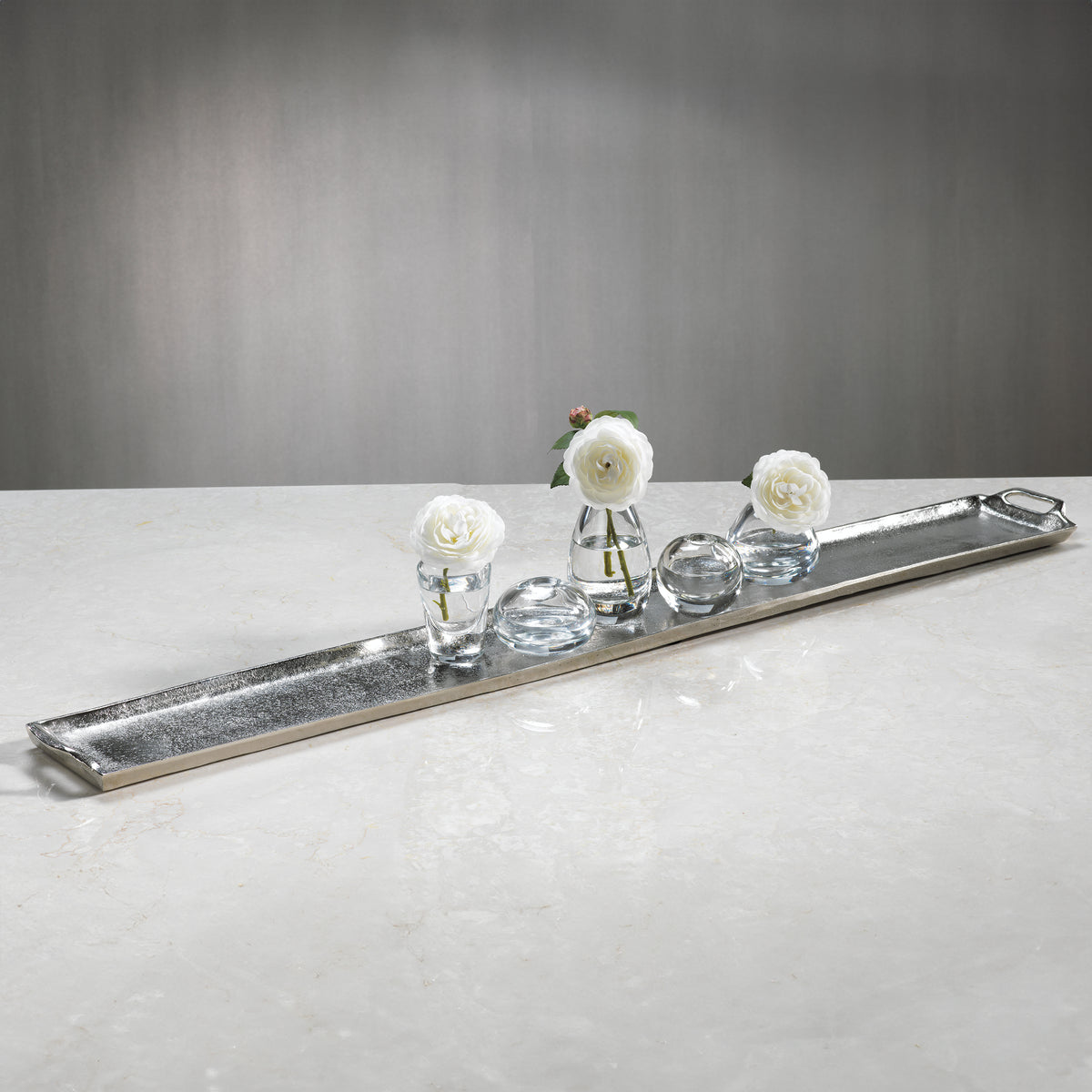 Zodax 40-Inch Long Raw Nickel Tray, Silver