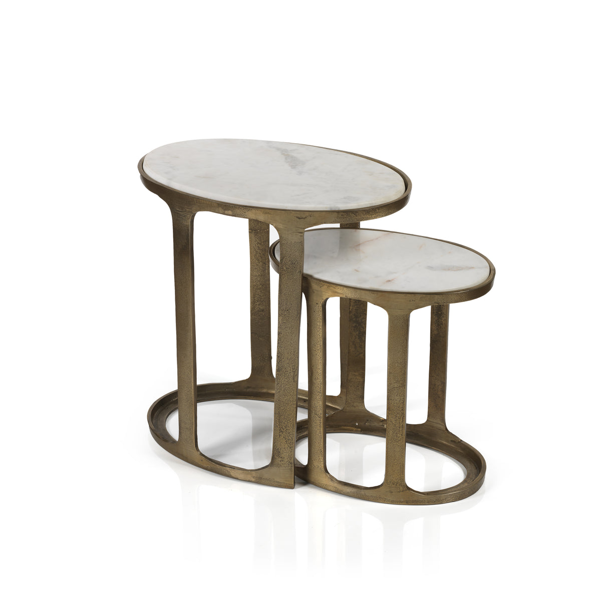 Zodax Nikki Oval Marble and Raw Aluminum Nesting Tables, Set of 2