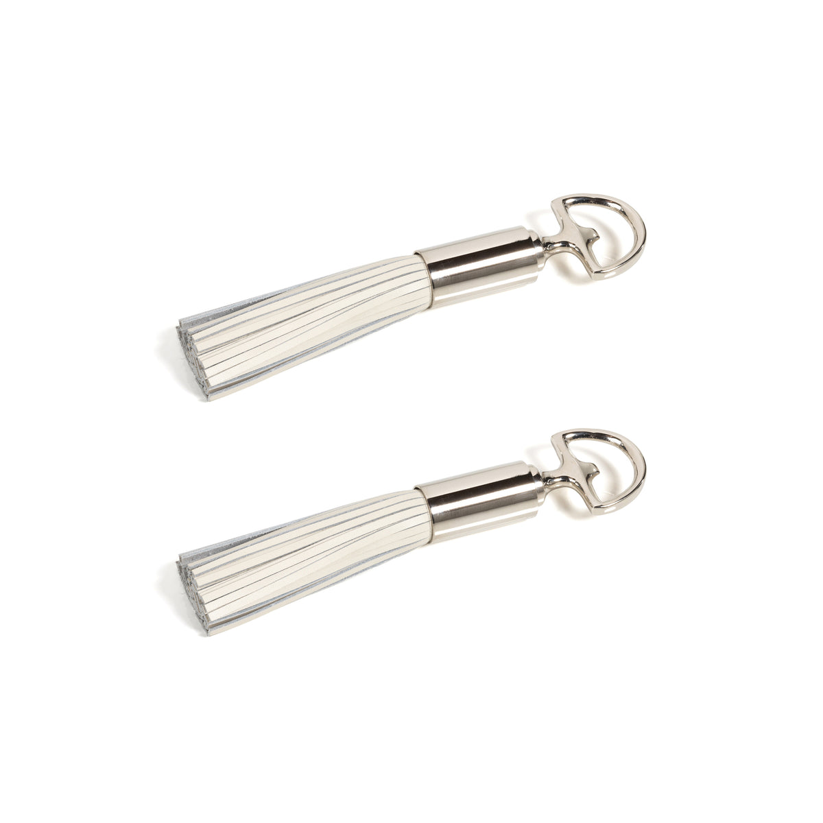Zodax Royal Leather Tassel Nickel Bottle Openers, White, Set of 2