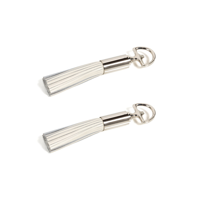Zodax Royal Leather Tassel Nickel Bottle Openers, White, Set of 2