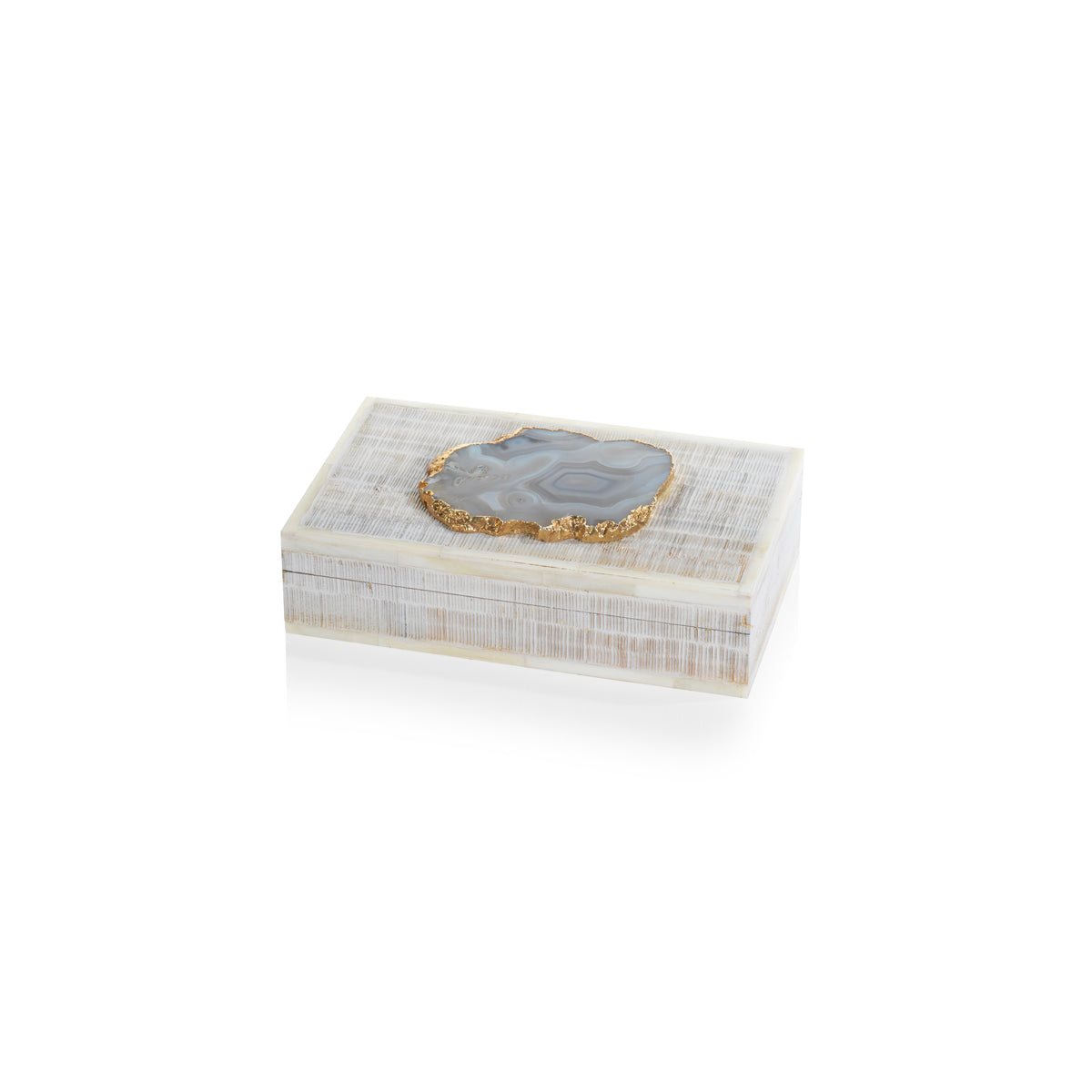 Zodax Chiseled Mango Wood & Bone Decorative Box with Agate Stone