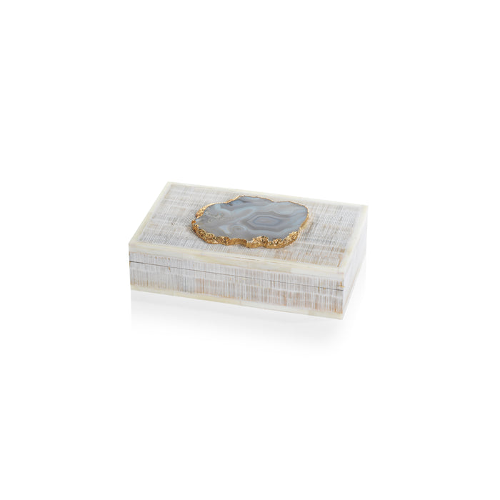 Zodax Chiseled Mango Wood & Bone Decorative Box with Agate Stone