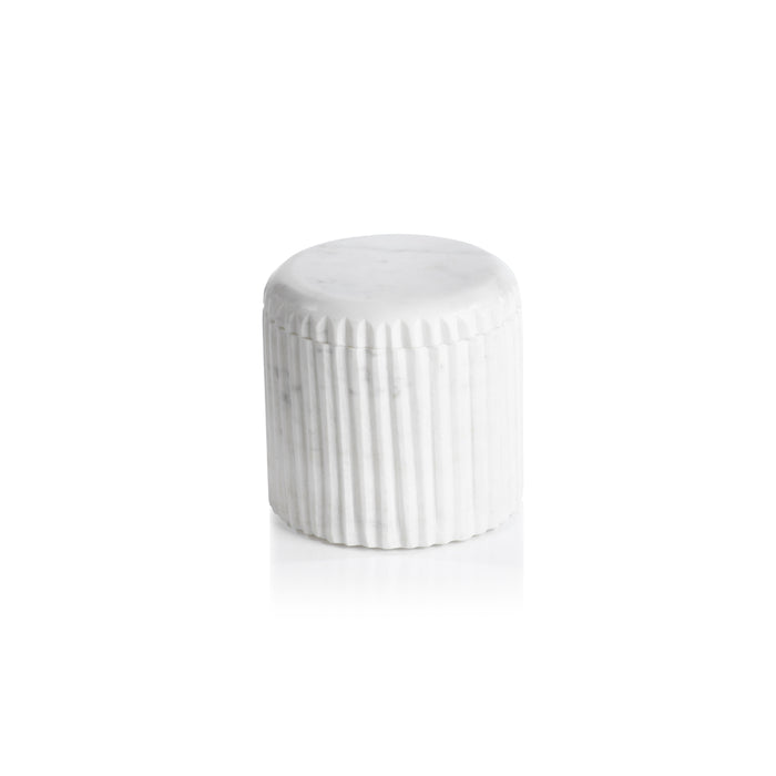 White ribbed container on a white background