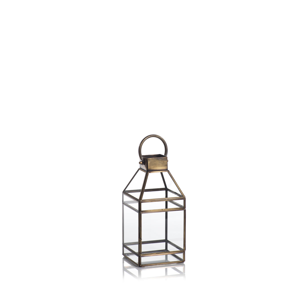 Zodax Martino Antique Brass Glass Lantern, 12"